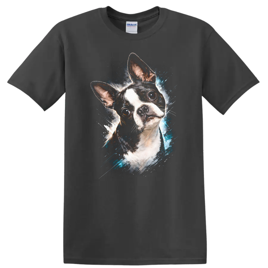 French Bulldog Splash Art T Shirt Colorful Dog Portrait Graphic on a Charcoal T Shirt