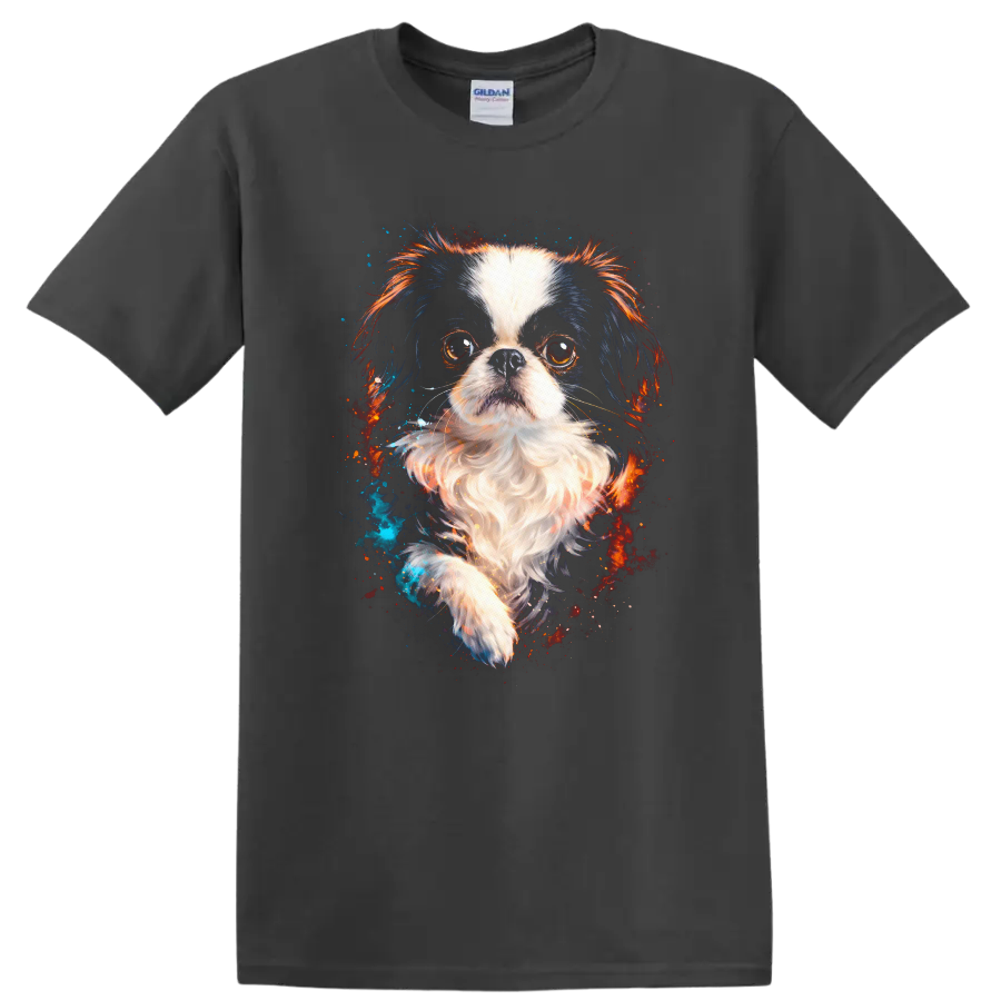 Colorful Cavalier King Charles Spaniel Dog Portrait T Shirt on a Charcoal T Shirt