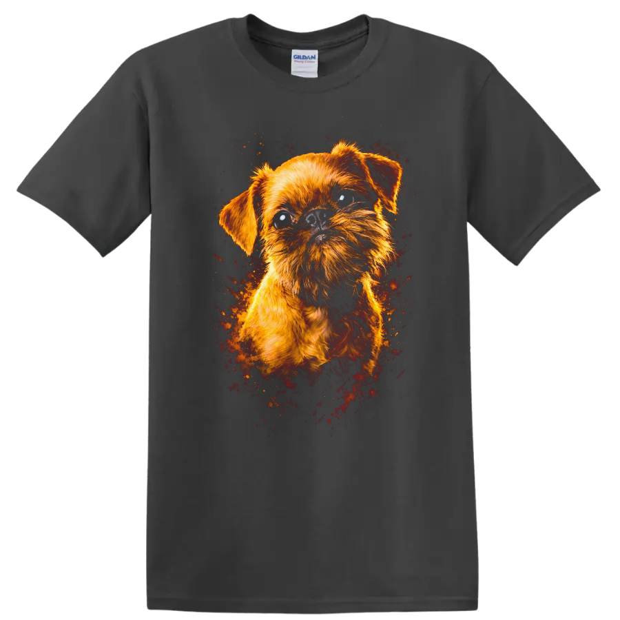 Cute Small Dog Portrait T Shirt Funny Fluffy Puppy Art on a Charcoal T Shirt