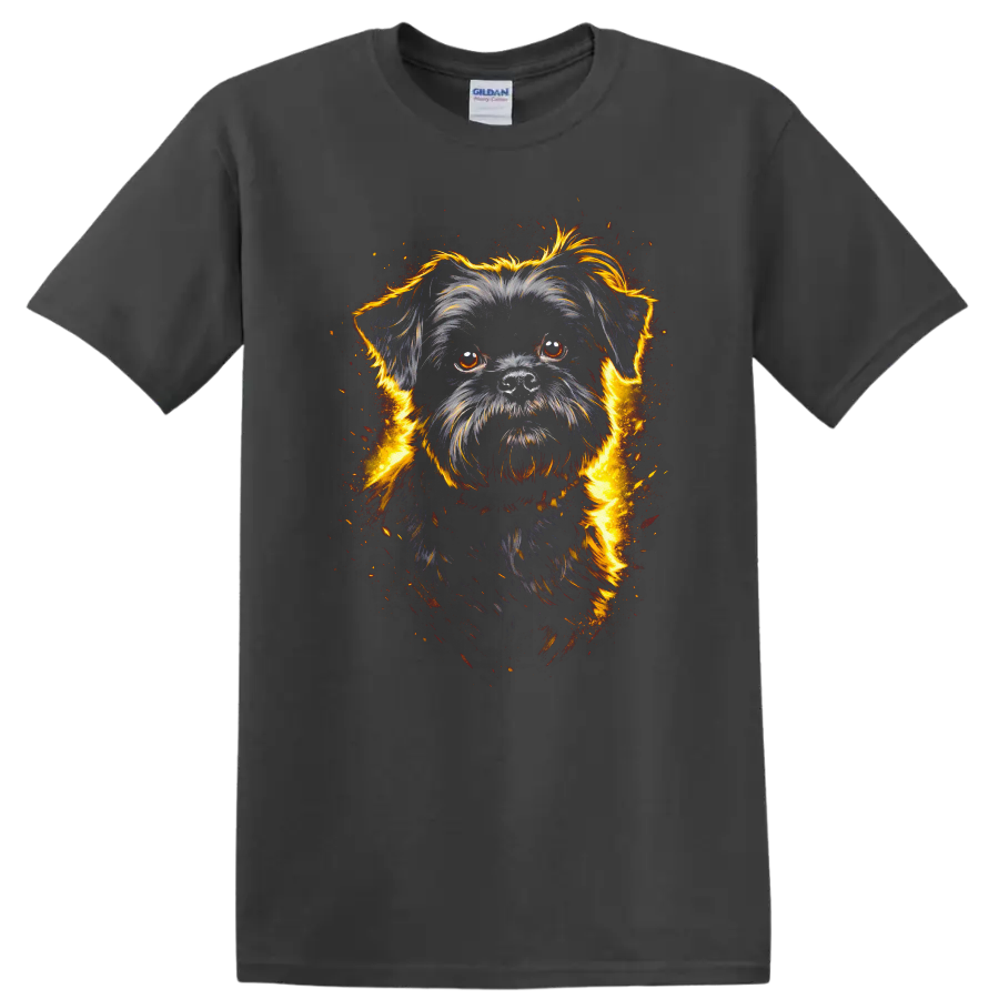 Fiery Black Shih Tzu Dog Portrait T Shirt for Pet Lovers on a Charcoal T Shirt