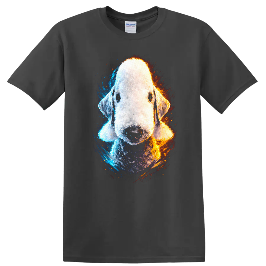 Colorful Old English Sheepdog Portrait Dog Lover T Shirt on a Charcoal T Shirt