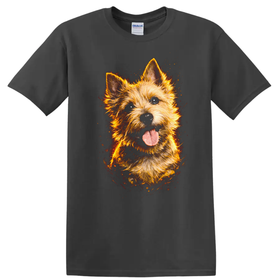 Flaming Yorkshire Terrier Dog Portrait T Shirt for Pet Lovers on a Charcoal T Shirt