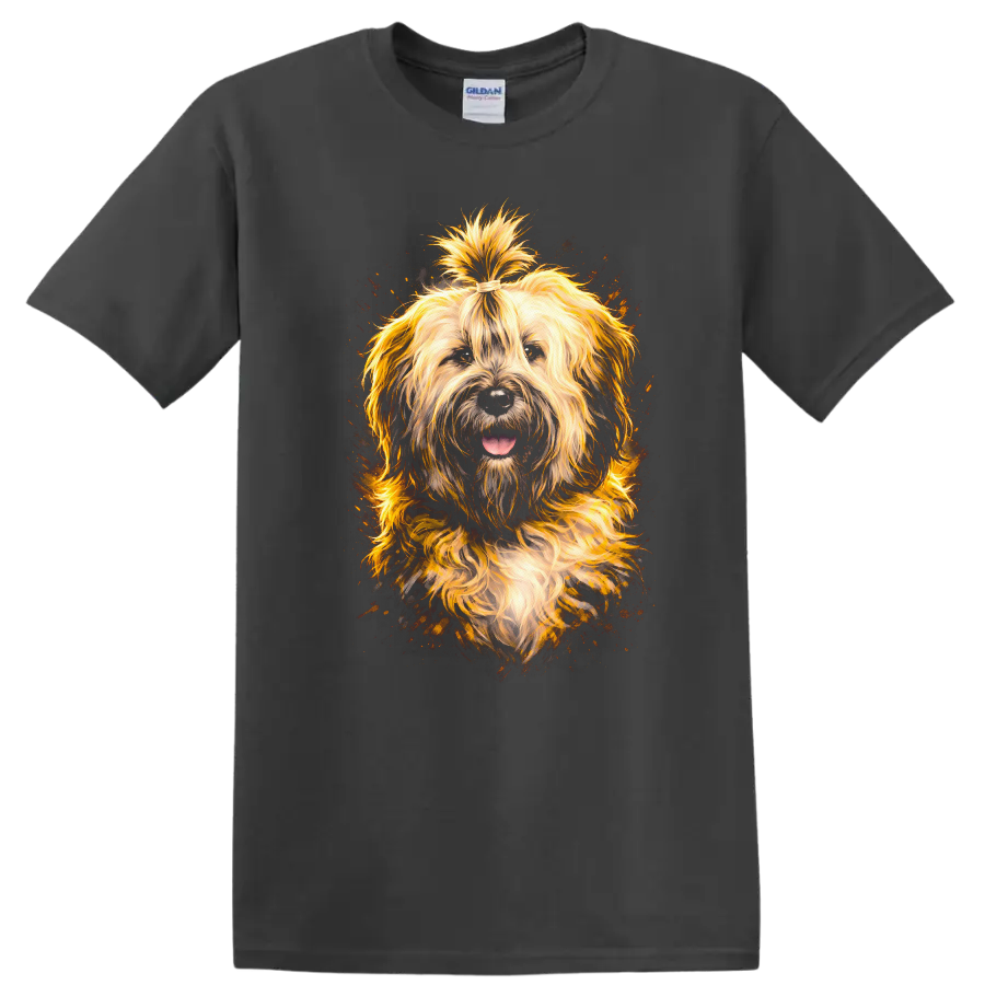 Fluffy Golden Shaggy Dog Portrait T Shirt for Dog Lovers on a Charcoal T Shirt