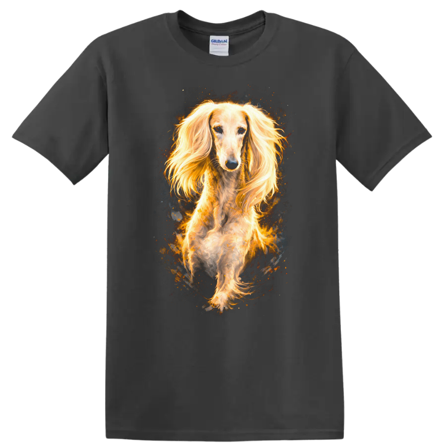 Golden Long Haired Dachshund Portrait T Shirt for Dog Lovers on a Charcoal T Shirt