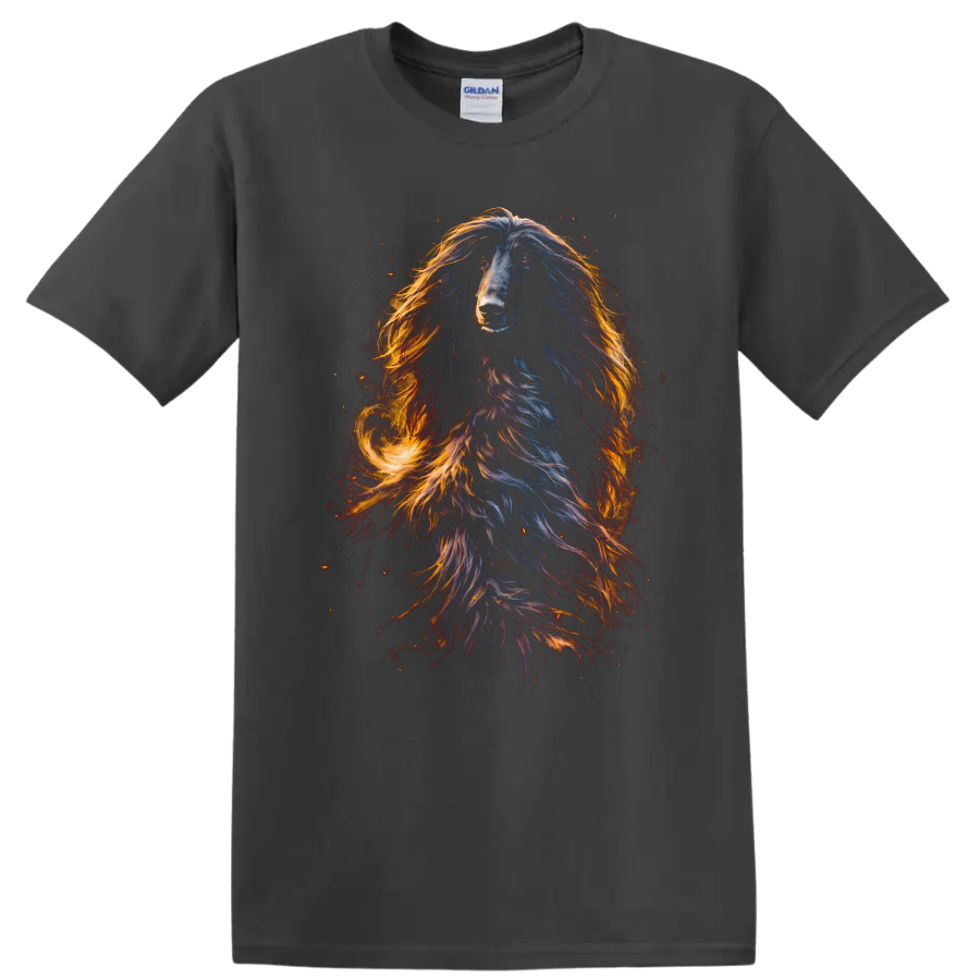 Colorful Long Haired Dog Portrait T Shirt for Dog Lovers - Charcoal