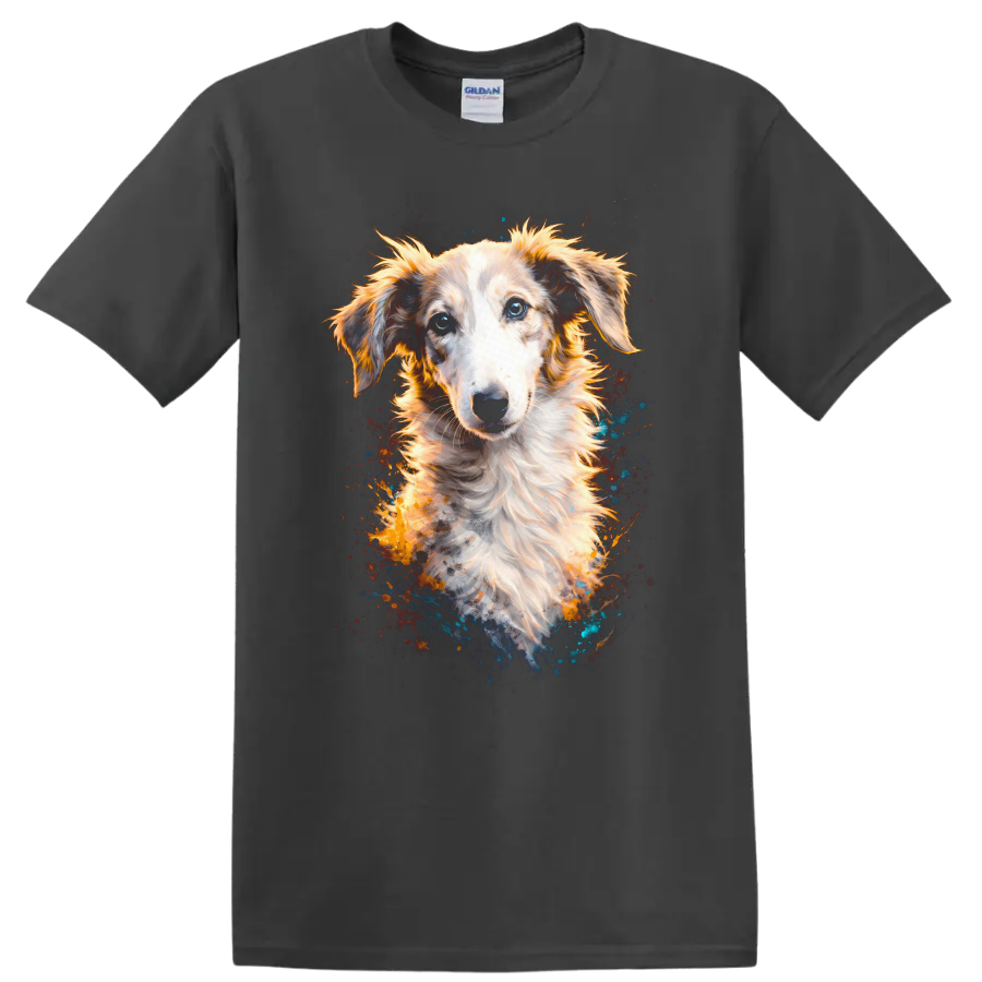 Blue Eyed Dog Portrait Splash Art T Shirt for Dog Lovers - Charcoal