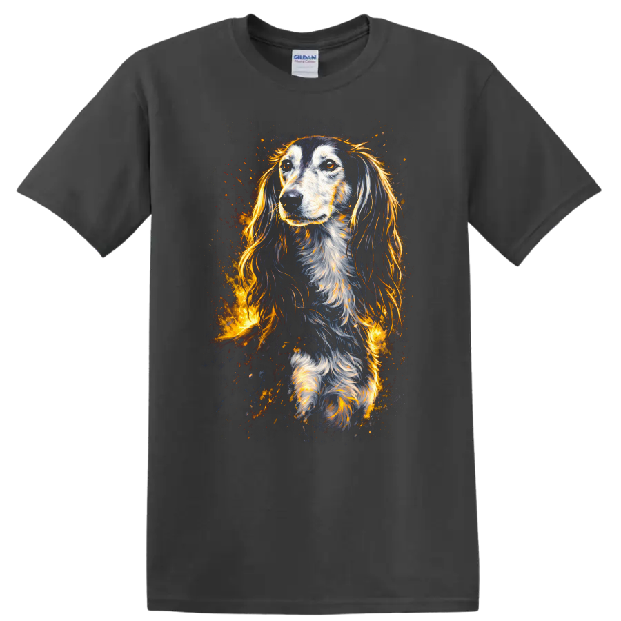 Glowing Long Haired Dog Portrait T Shirt for Dog Lovers - Charcoal