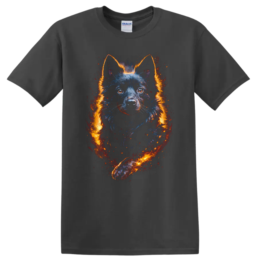 Wolf Dog Neon Flame Portrait T Shirt for Animal Lovers on a Charcoal T Shirt