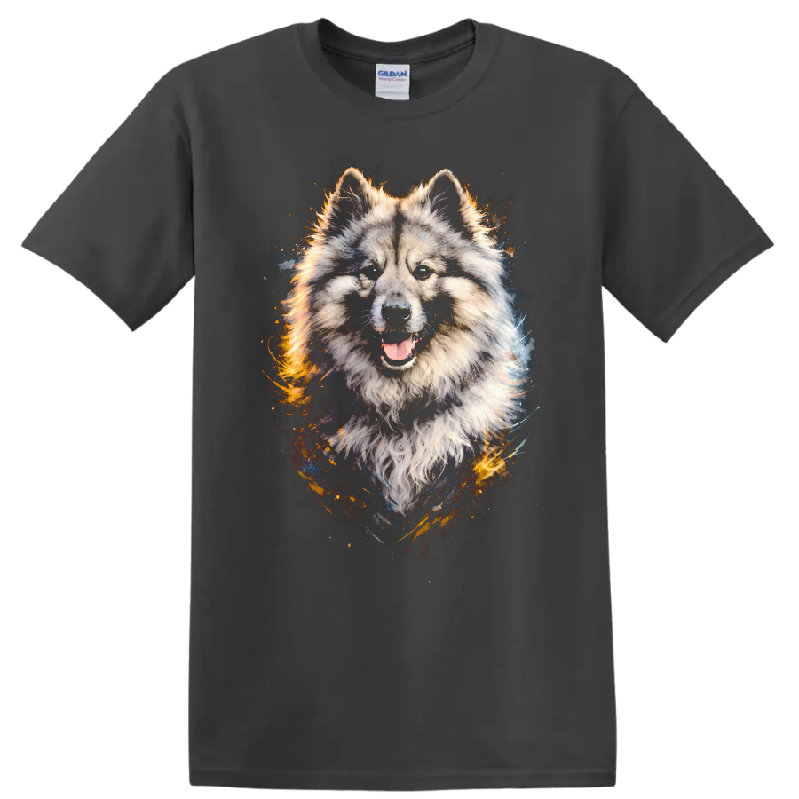 Wolf Dog Portrait Splash Art T Shirt for Animal Lovers on a Charcoal T Shirt
