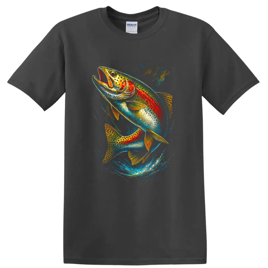 Colorful Rainbow Fish T Shirt Vibrant Trout Artwork Fishing Gift - Charcoal
