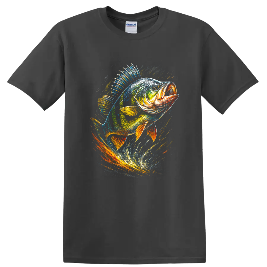 Colorful Fish Art T Shirt for Anglers and Ocean Lovers - Charcoal