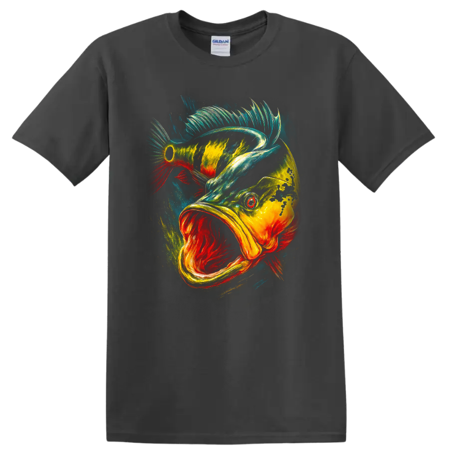 Colorful Jumping Fish Art T Shirt Vibrant Wildlife Graphic Tee - Charcoal