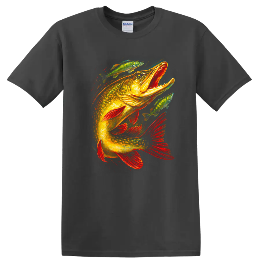 Colorful Bass Fish T Shirt Bold Fishing Art for Anglers - Charcoal