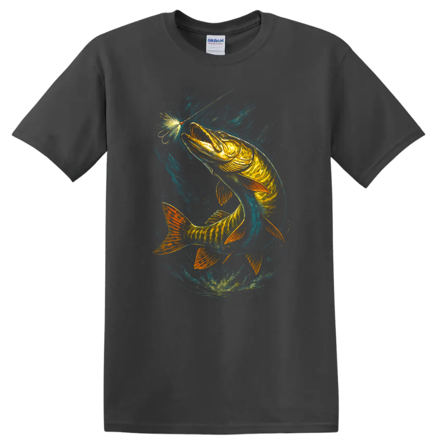 Glowing Fish Lure Art T Shirt Neon Angler Fishing Graphic - Charcoal