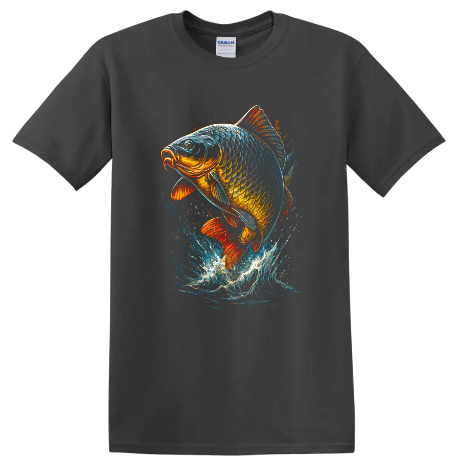 Colorful Leaping Fish Graphic T Shirt for Anglers and Nature Lovers - Charcoal
