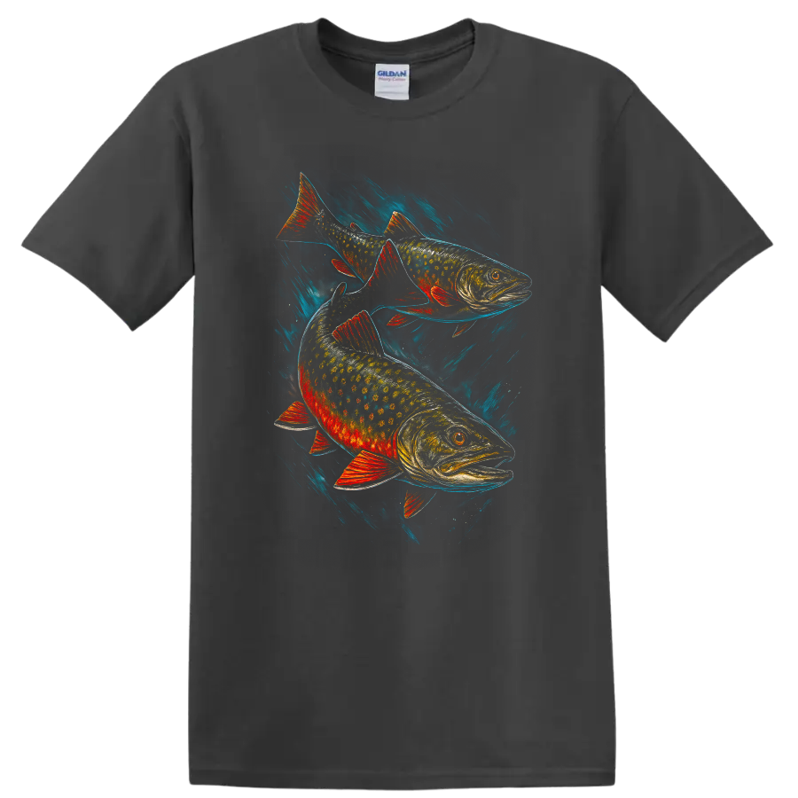 Colorful Trout Fish T Shirt Bold Wildlife Art Angler Gift - Charcoal