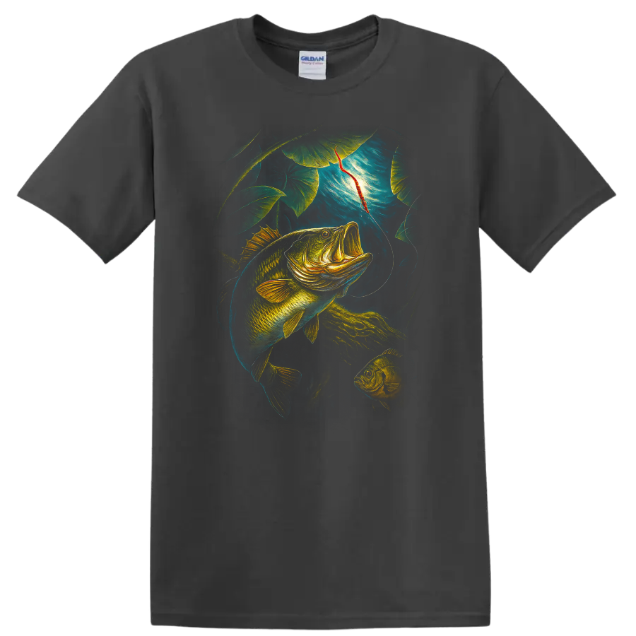 Colorful Bass Fishing T Shirt Lure Catch Fish Art Outdoor Angler Tee - Charcoal