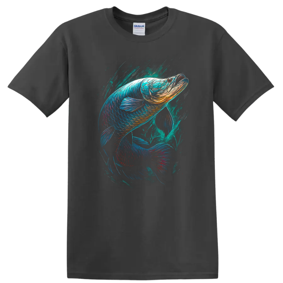 Colorful Neon Fish Art T Shirt for Anglers and Ocean Lovers - Charcoal
