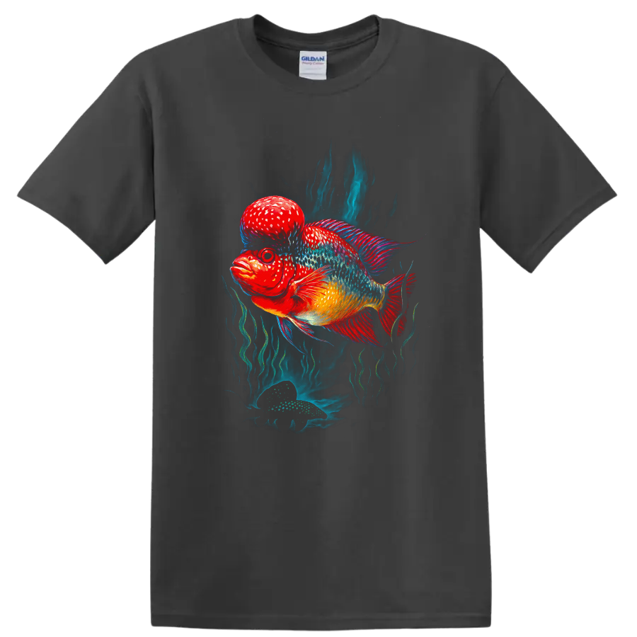 Colorful Betta Fish Art T Shirt Vibrant Tropical Aquarium Graphic - Charcoal