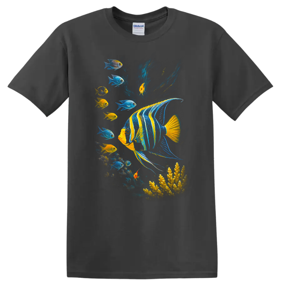 Colorful Tropical Fish Underwater Art T Shirt for Ocean Lovers - Charcoal