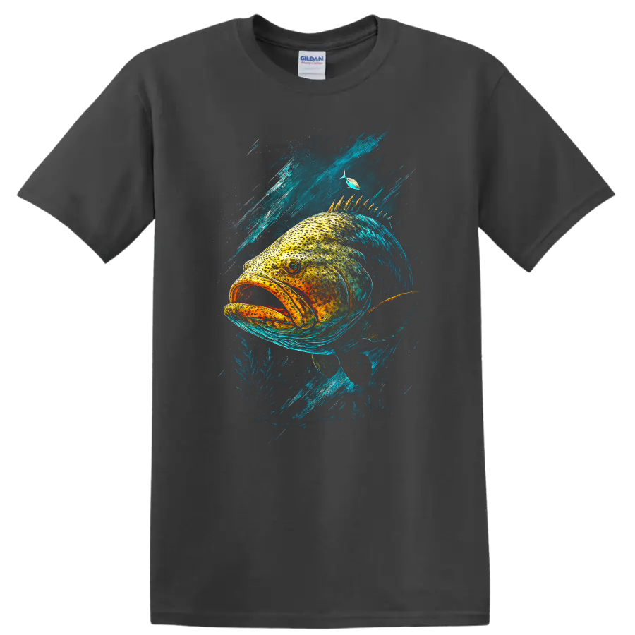 Colorful Big Fish Ocean Splash Graphic T Shirt - Charcoal