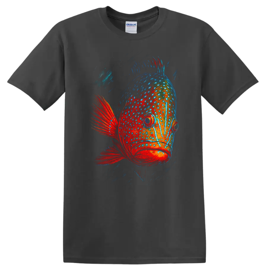 Colorful Painted Fish Art T Shirt Bold Ocean Creature Graphic Tee - Charcoal