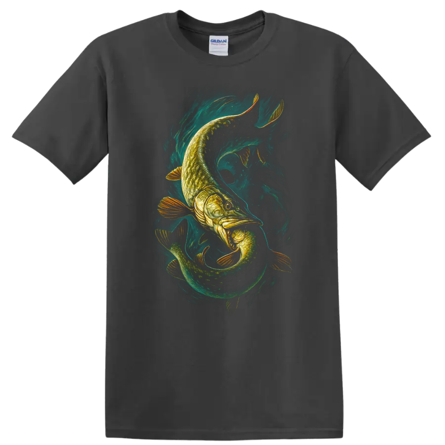 Abstract Fish Swirl Art T Shirt Vibrant Angler Design for Fishing Fans - Charcoal