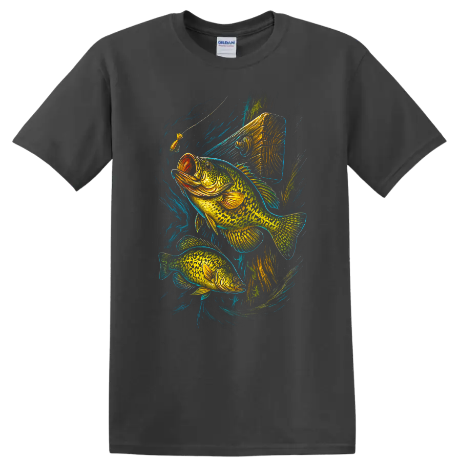 Bass Fishing Fish T Shirt Vibrant Neon Largemouth Artwork for Anglers - Charcoal
