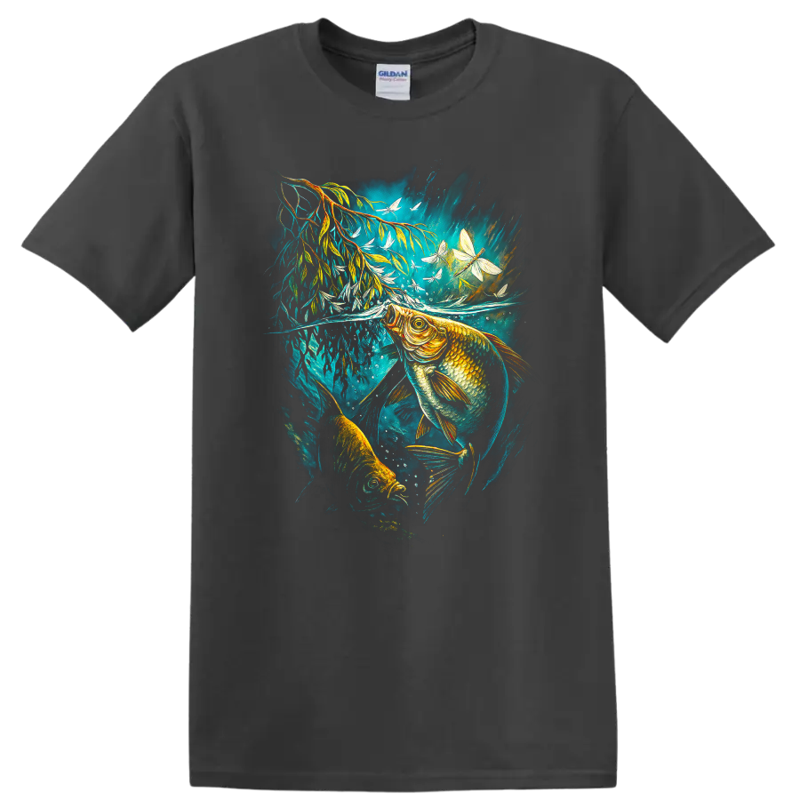 Colorful Fish Underwater Art T Shirt Aquatic Nature Wildlife Graphic - Charcoal