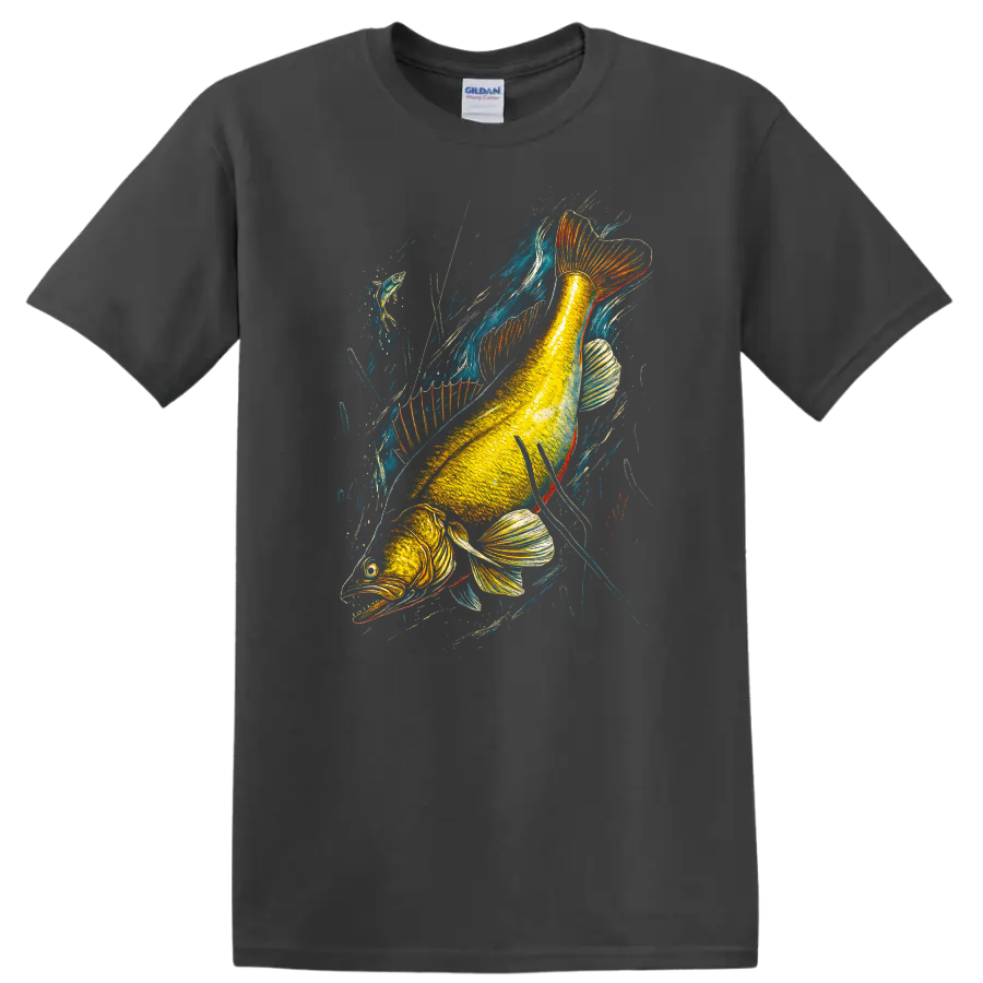 Colorful Fish Illustration T Shirt Vibrant Angling Art for Nature Lovers - Charcoal