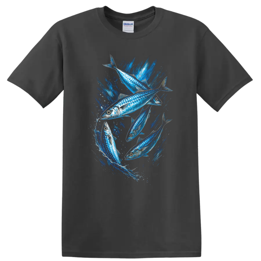 Blue Fish Splash Graphic T Shirt for Fishing Lovers and Ocean Fans - Charcoal