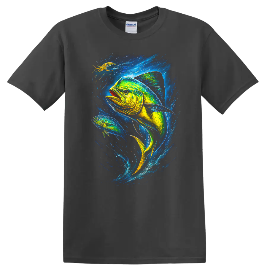 Vibrant Fish Art T Shirt Colorful Ocean Angler Gift - Charcoal