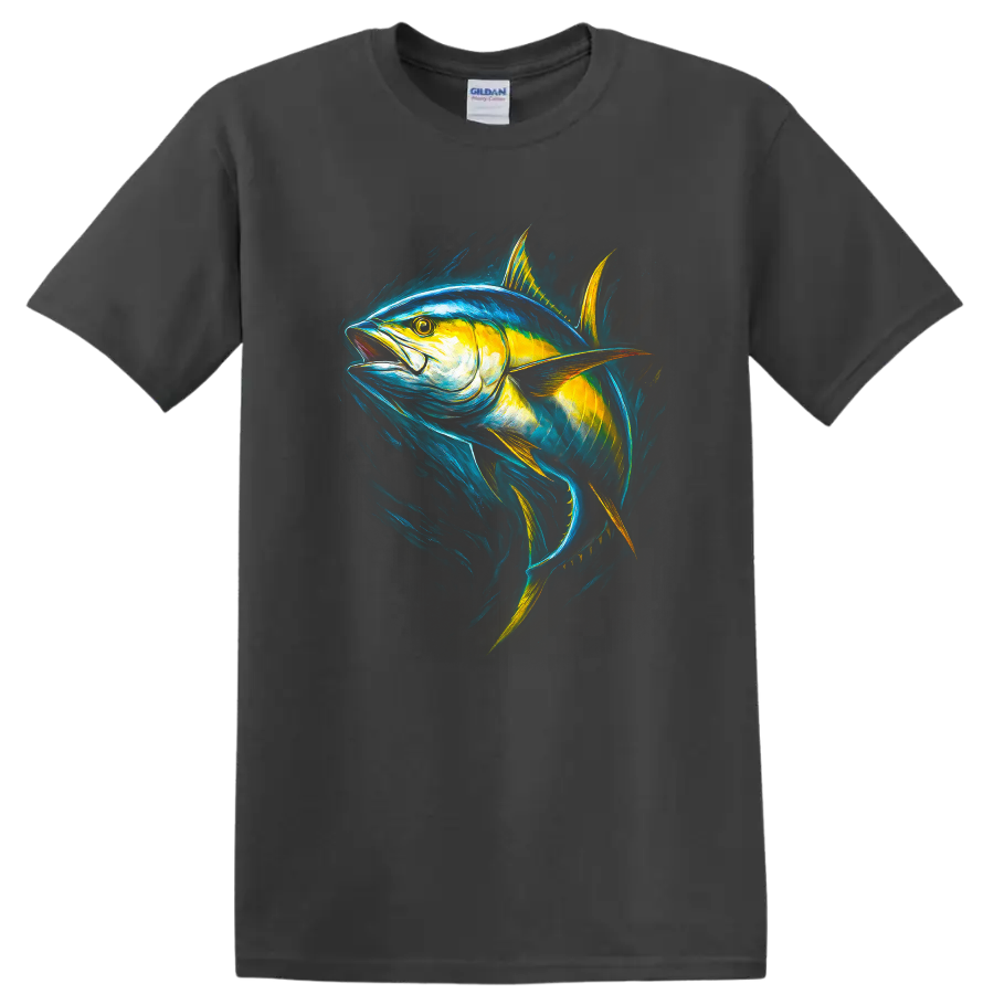 Vibrant Tuna Fish Art T Shirt for Anglers and Ocean Lovers - Charcoal
