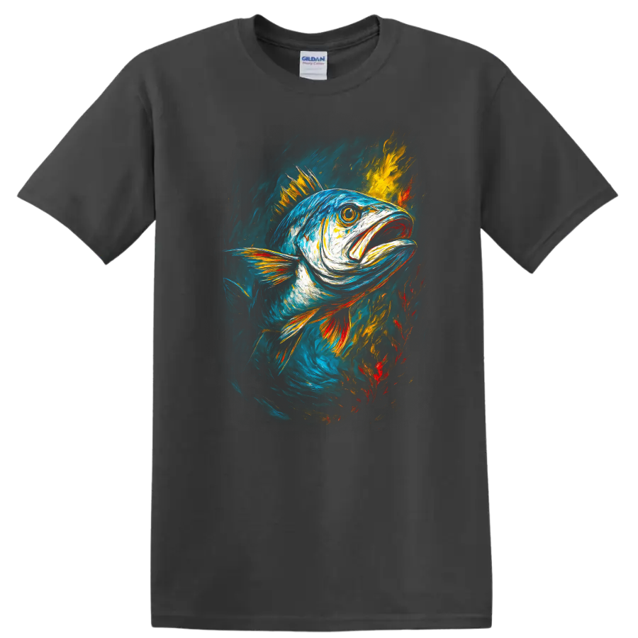 Vibrant Painted Fish Art T Shirt Colorful Ocean Wildlife Design - Charcoal