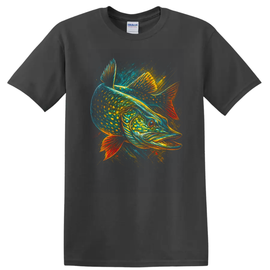 Colorful Fish Art Graphic T Shirt Vibrant Anglerfish Style - Charcoal