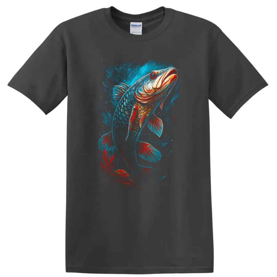 Vibrant Fish Art T Shirt Bold Colorful Angler Design - Charcoal