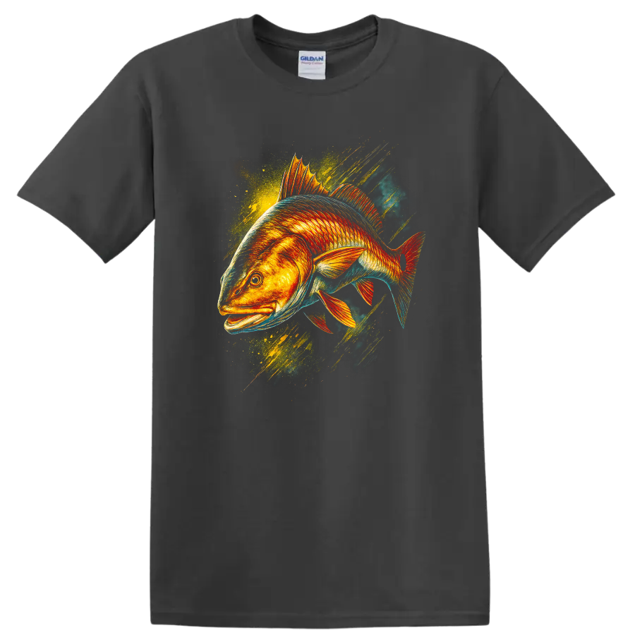 Colorful Fish Art T Shirt Vibrant Angler Fish Graphic for Nature Lovers - Charcoal