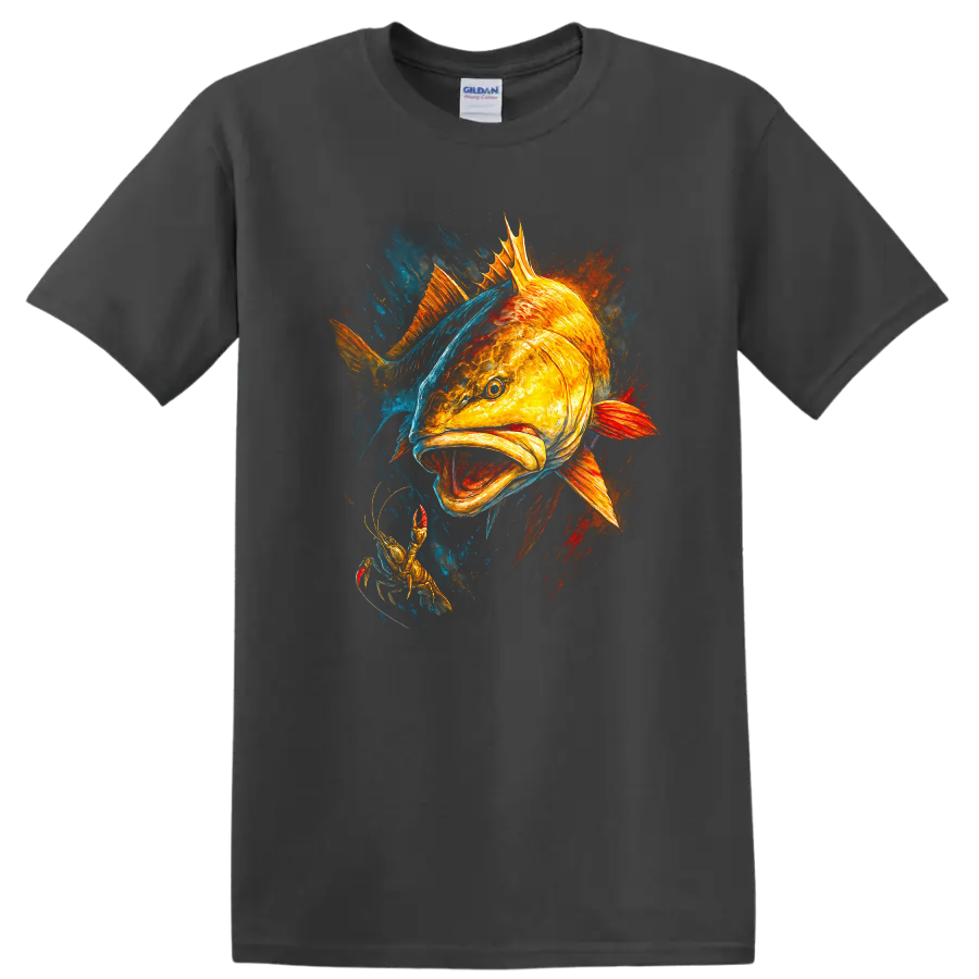 Colorful Fish and Lobster Ocean Art T Shirt for Fishing Lovers - Charcoal