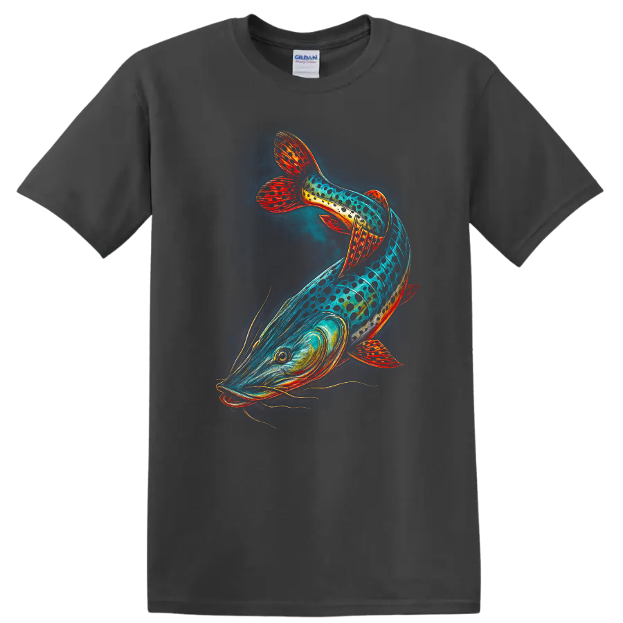 Colorful Rainbow Fish T Shirt Vibrant Abstract Aquarium Art for Anglers - Charcoal