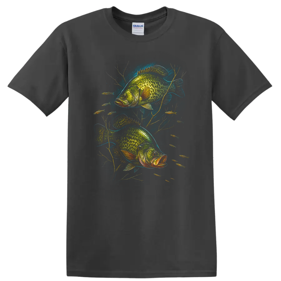 Bass Fish Art T Shirt, Vibrant Largemouth Fishing Graphic for Anglers - Charcoal