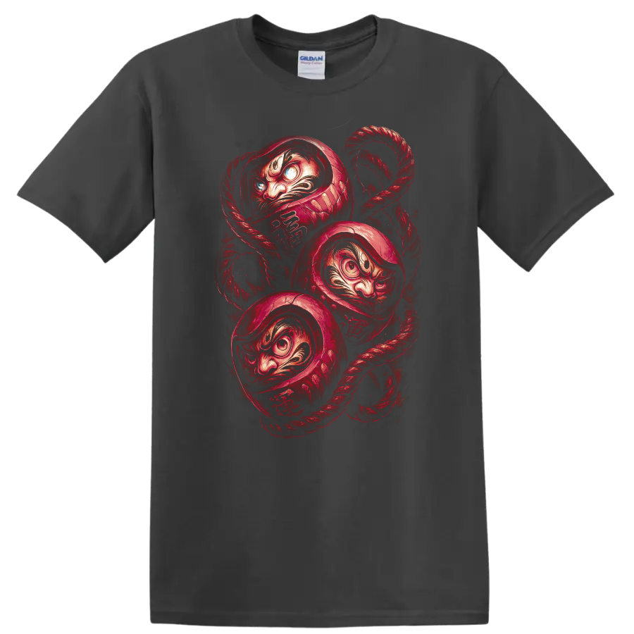 Japanese Daruma Mask Rope Graphic T Shirt for Bold Streetwear Style - Charcoal