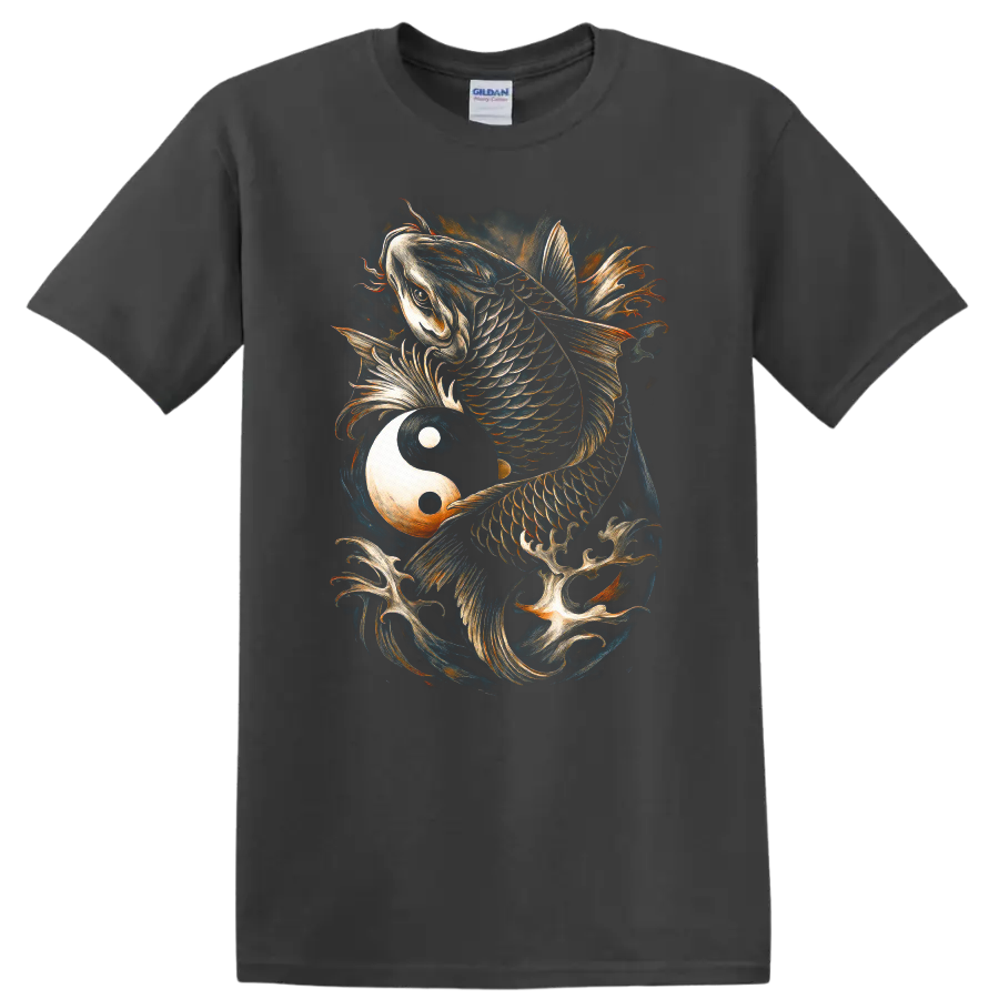 Japanese Koi Fish Yin Yang Art T Shirt for Zen Streetwear - Charcoal