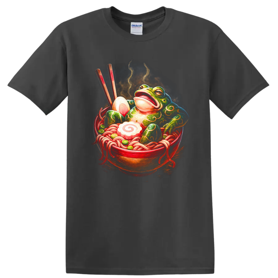 Japanese Style Frog Ramen Bowl Art T Shirt - Charcoal