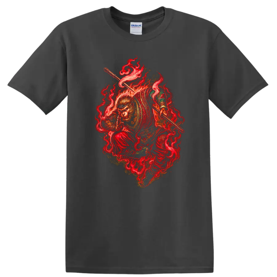 Fiery Monkey Warrior Japanese Style Graphic T Shirt for Martial Arts Fans - Charcoal