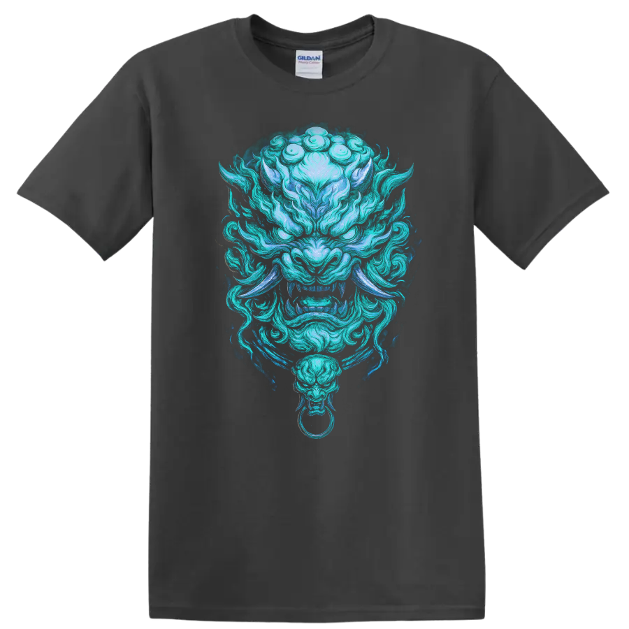 Japanese Oni Mask Dragon Spirit T Shirt for Anime and Streetwear - Charcoal