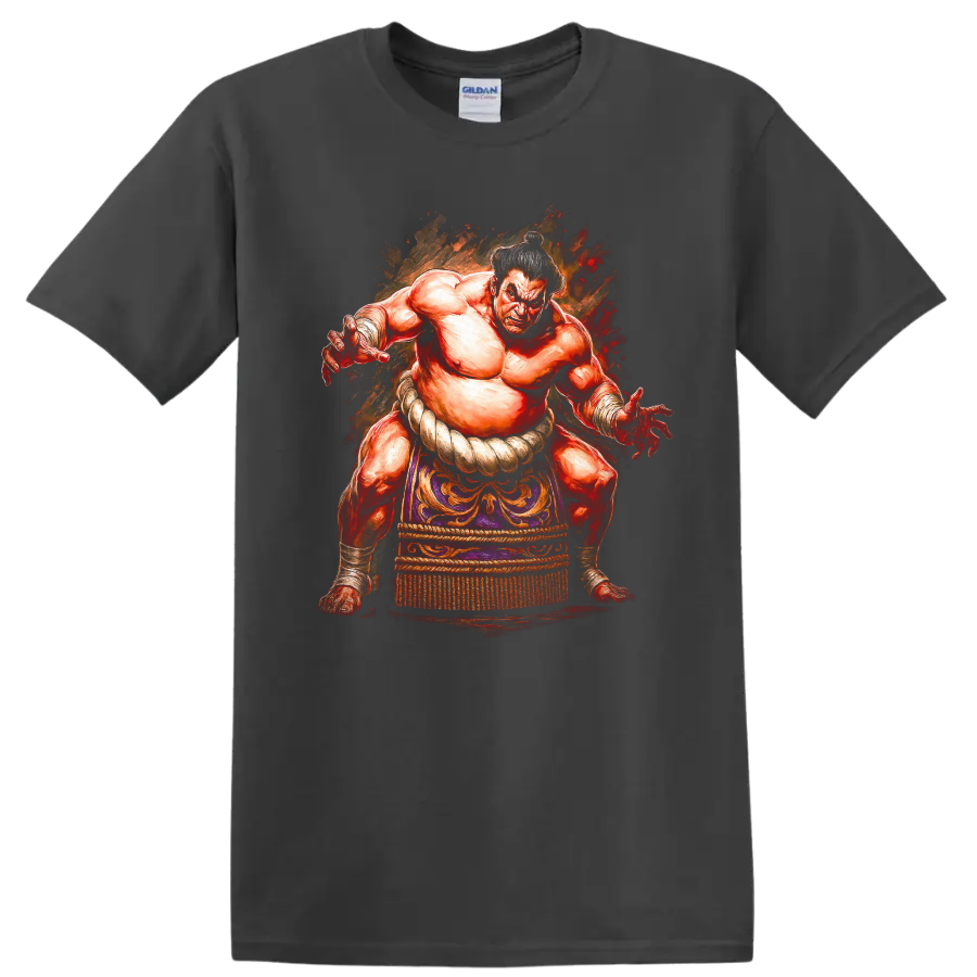 Japanese Sumo Wrestler Watercolor T Shirt Bold Traditional Style - Charcoal