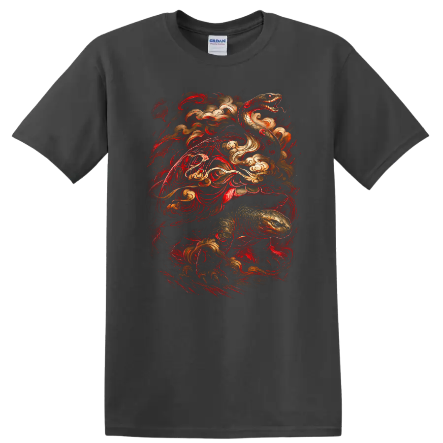 Japanese Style Dragon Snake Swirl Art T Shirt for Bold Streetwear - Charcoal