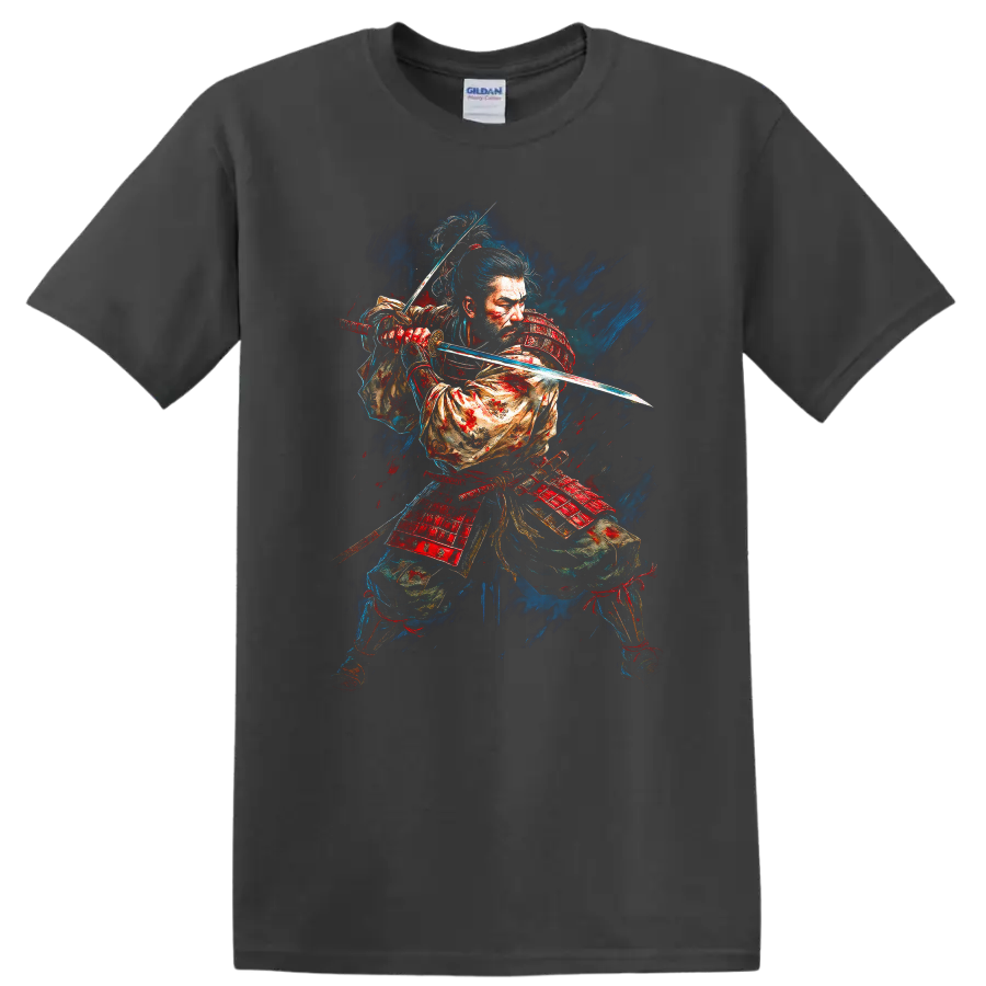 Japanese Samurai Sword Warrior T Shirt Bold Katana Art Graphic Tee - Charcoal