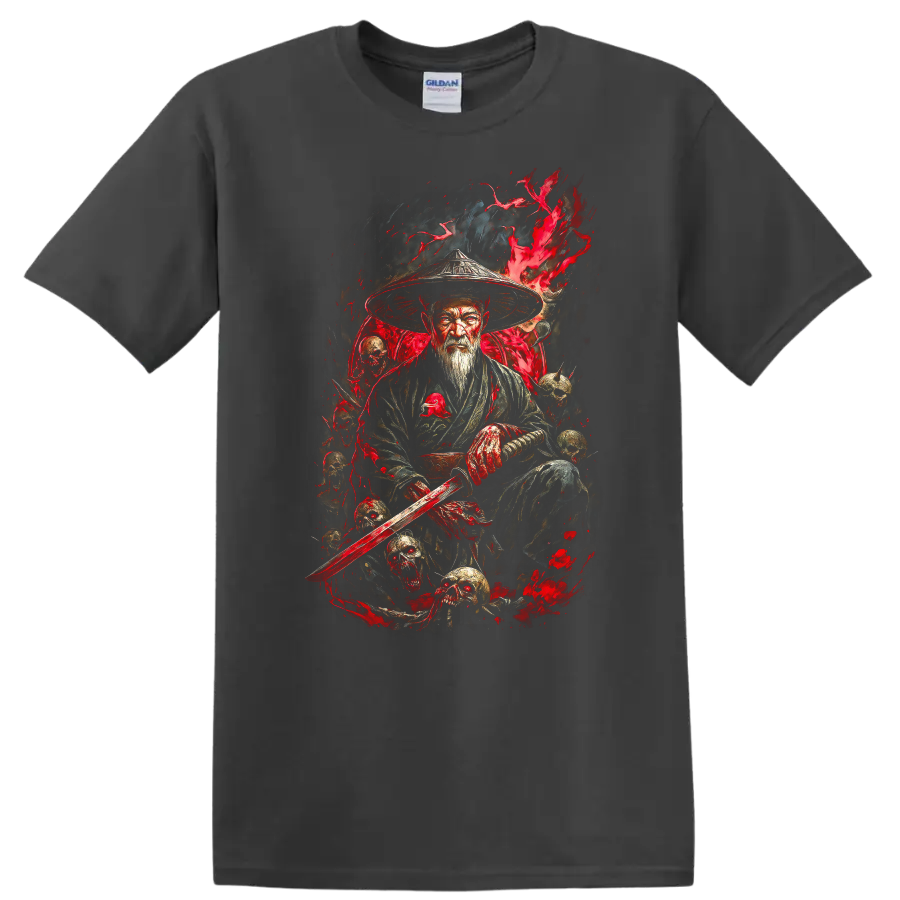 Japanese Samurai Warrior Sword Graphic T Shirt Dark Red Art - Charcoal