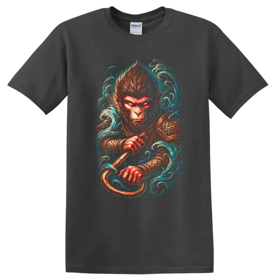 Japanese Style Monkey Warrior T Shirt, Fierce Warrior Art Tee - Charcoal
